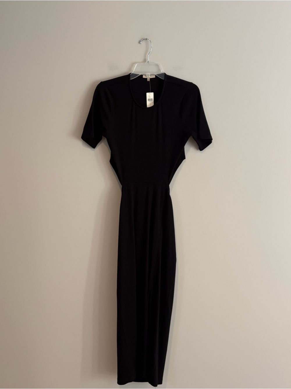 Bordeaux Anthropologie Black Short-Sleeve Cut Out Midi Dress Size L NWT